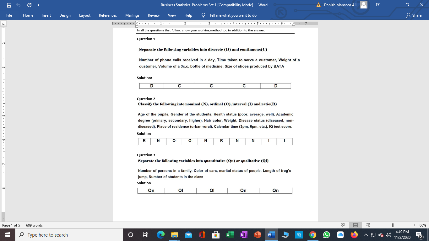 Solved Business Statistics-Problems 1 |