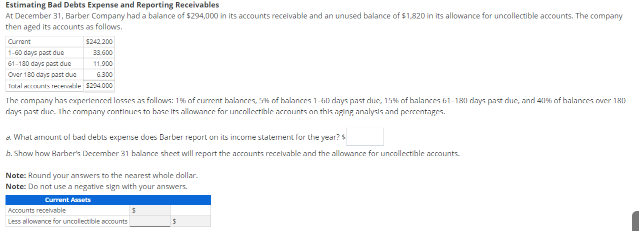 Solved Estimating Bad Debts Expense And Reporting | Chegg.com