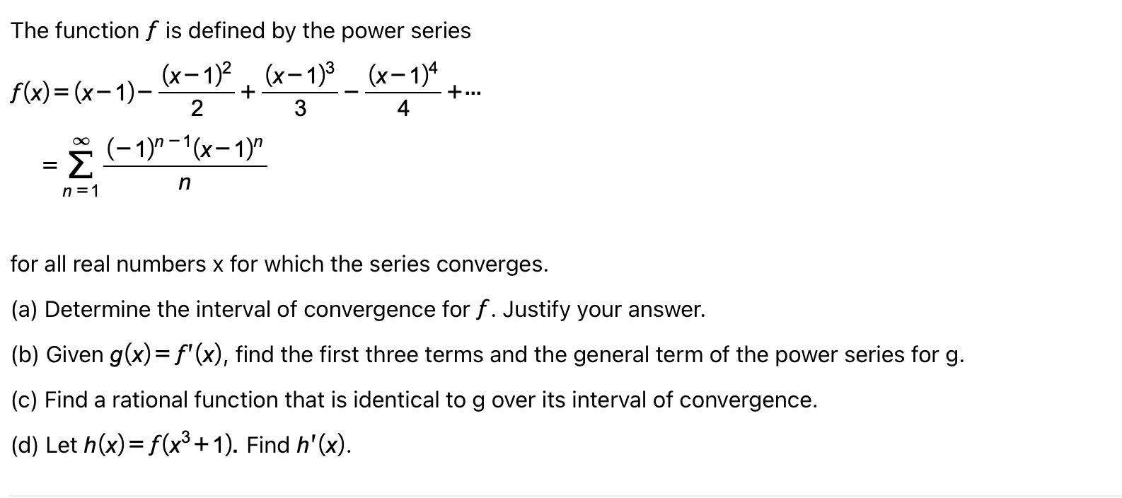 Solved The function f is defined by the power series (x-1)2 | Chegg.com