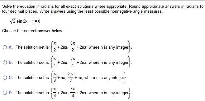 Solved Solve the equation in radians for all exact solutions | Chegg.com