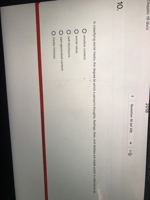 Solved hapter 19 Quiz Question 6 (of 20) 6. Social media | Chegg.com