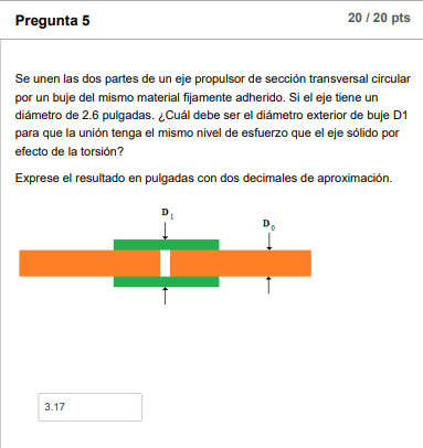 Se unen las dos partes de un eje propulsor de sección transversal circular por un buje del mismo material fijamente adherido.