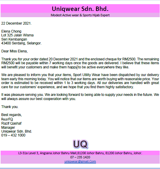 Solved Uniqwear Sdn Bhd Modest Active Wear Sports Hijab Chegg Com