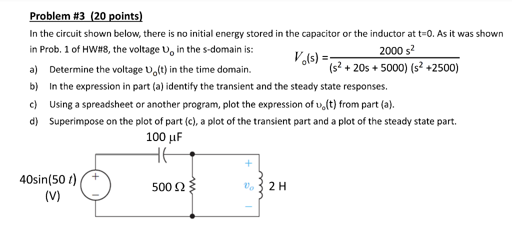 Solved Problem \#3 ( 20 points) In the circuit shown below, | Chegg.com