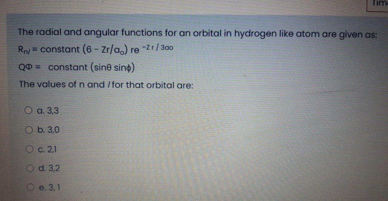 Solved The radial and angular functions for an orbital in | Chegg.com