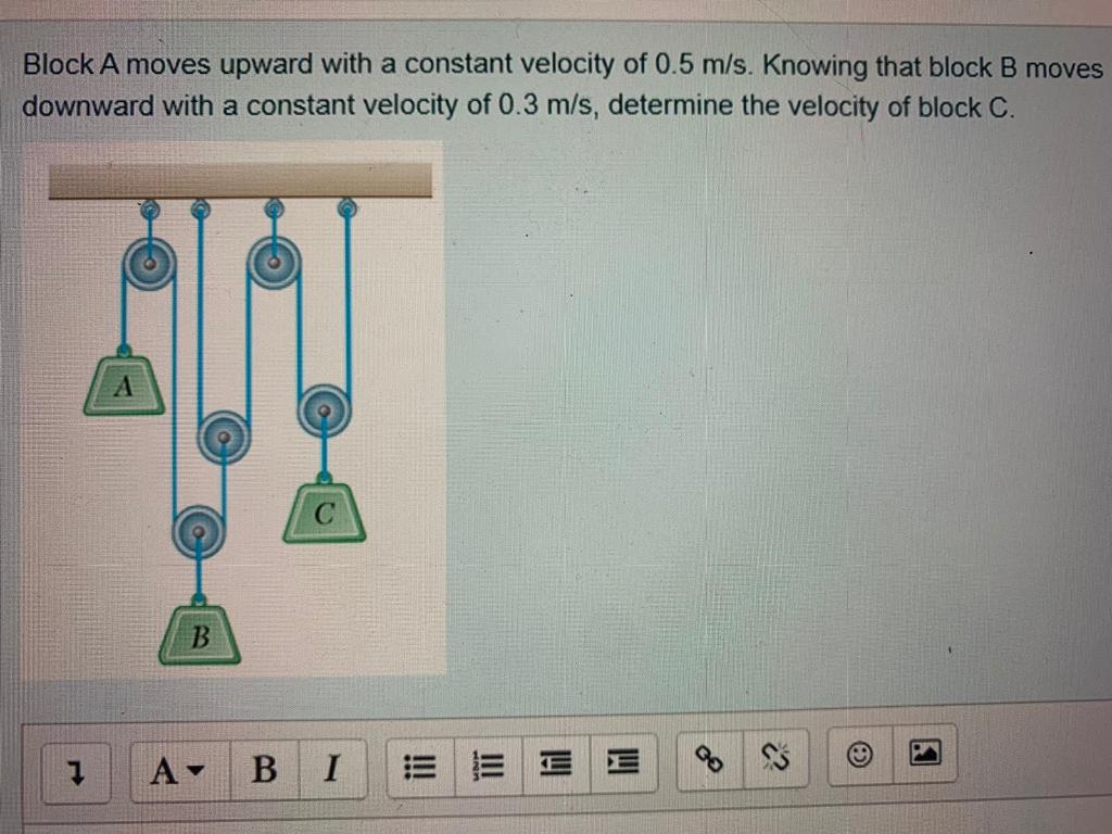 Solved Block A moves upward with a constant velocity of 0.5