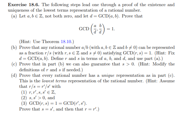 Solved Theorem 18.10. Let A,b∈Z. Then GCD(a,b)=1 If And Only | Chegg.com