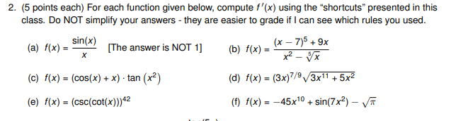 Solved 2. (5 points each) For each function given below, | Chegg.com