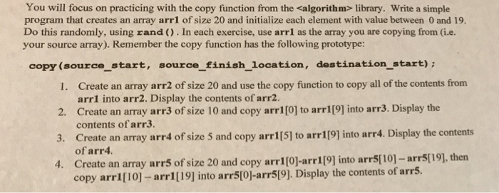 Solved You will focus on practicing with the copy function | Chegg.com
