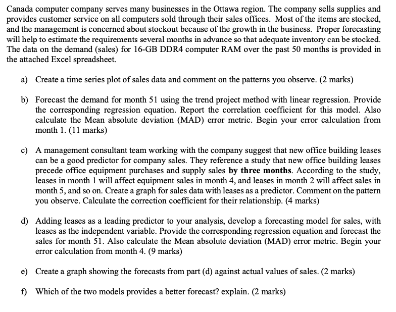 Solved Canada computer company serves many businesses in the