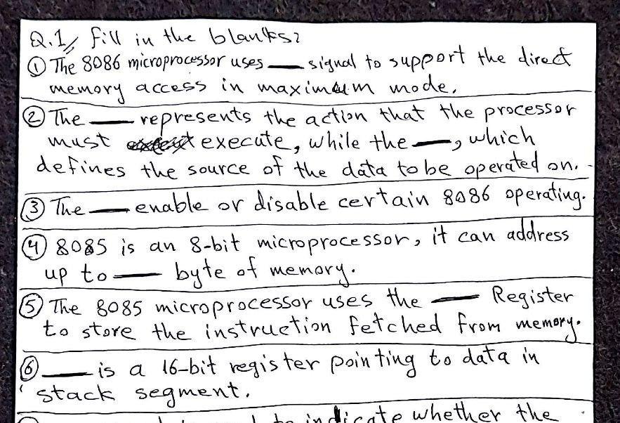 Solved re Q. 1, fill in the blanks! The 8086 microprocessor | Chegg.com