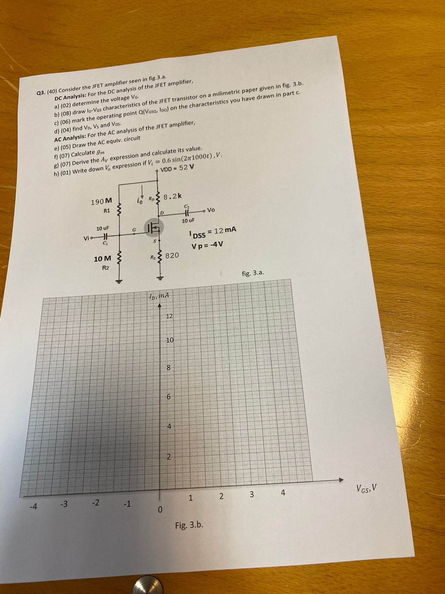 Solved Q3. (40) ﻿Consider the JFET amplifier seen in | Chegg.com