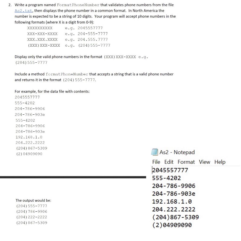 Solved 2. Write a program named Format Phone Number that | Chegg.com