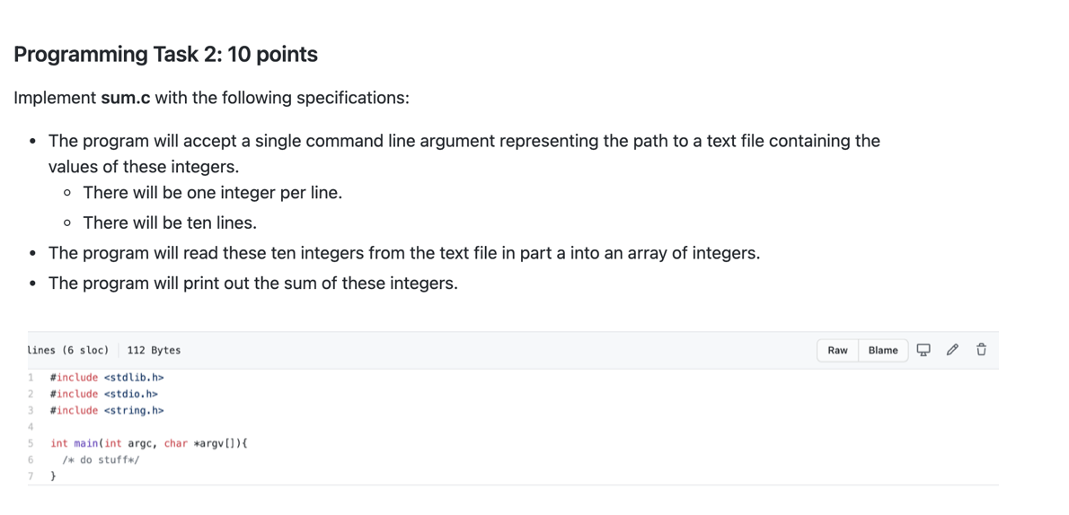 Solved Programming Task 2: 10 points Implement sum.c with | Chegg.com
