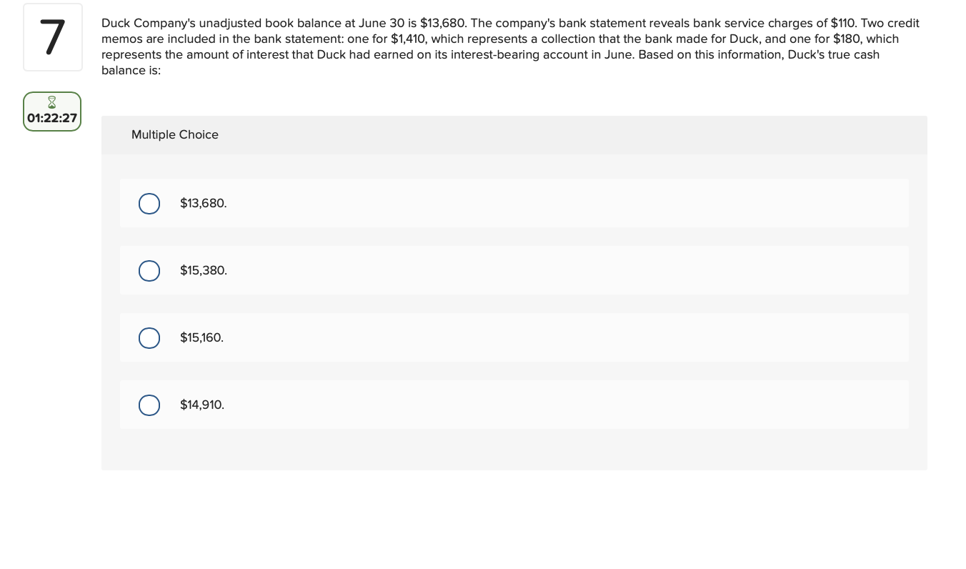 Solved 7 Duck Company's unadjusted book balance at June 30