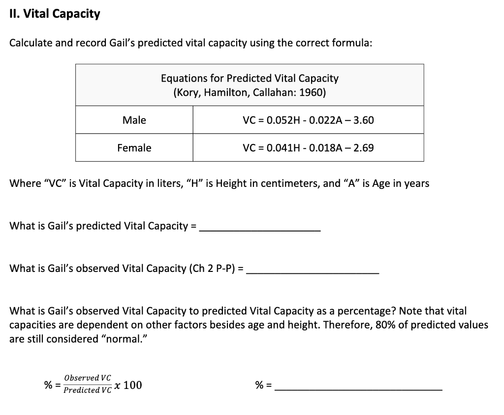 Ii vital capacity calculate and record gail s chegg