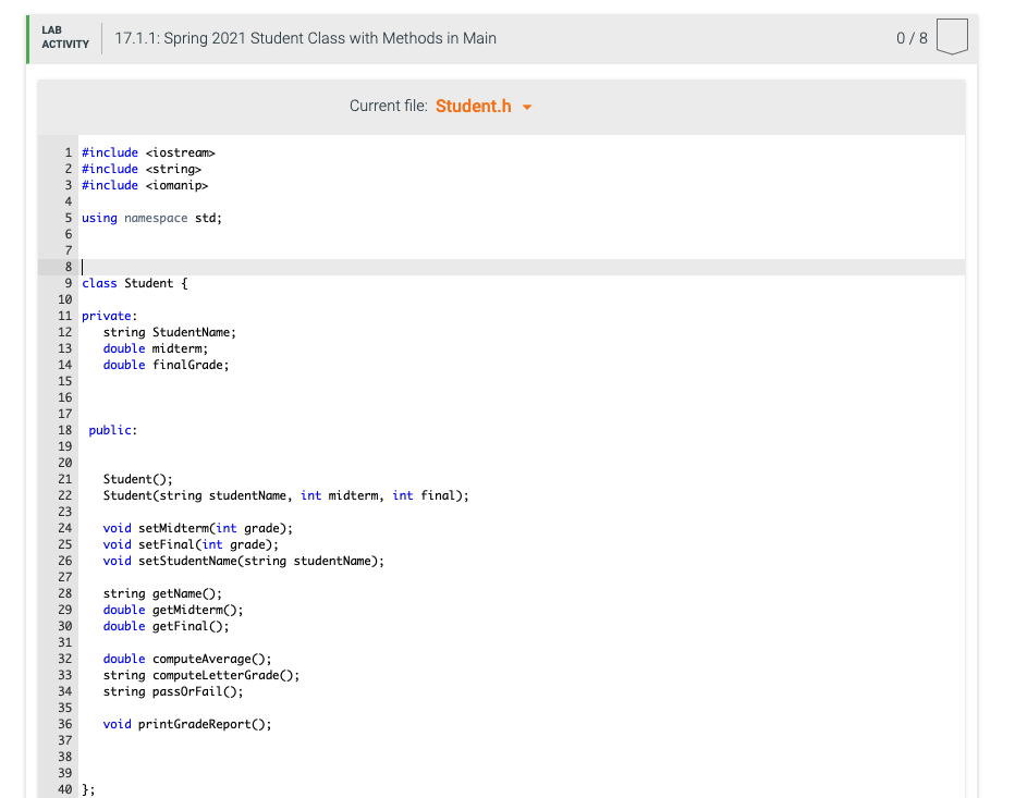 Solved Code in C++, I have most of the work done and a | Chegg.com