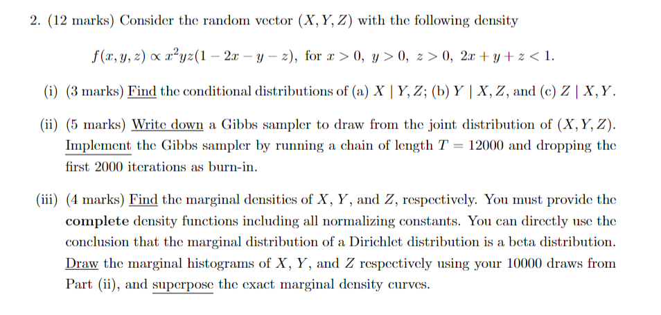 Solved 2. (12 Marks) Consider The Random Vector (x,y,z) With 