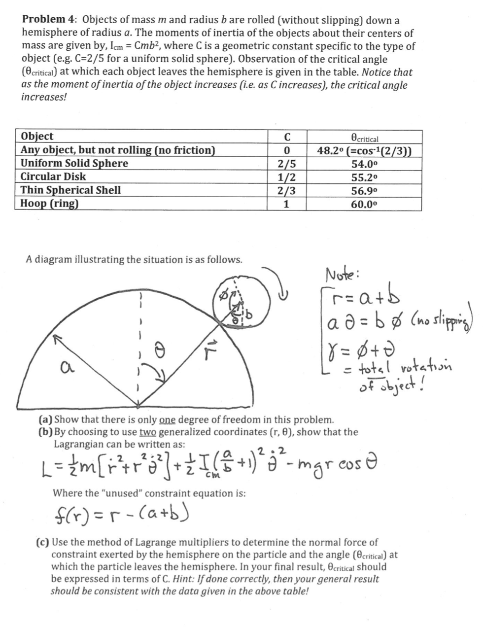 Solved Problem 4 Objects Of Mass M And Radius B Are Roll Chegg Com