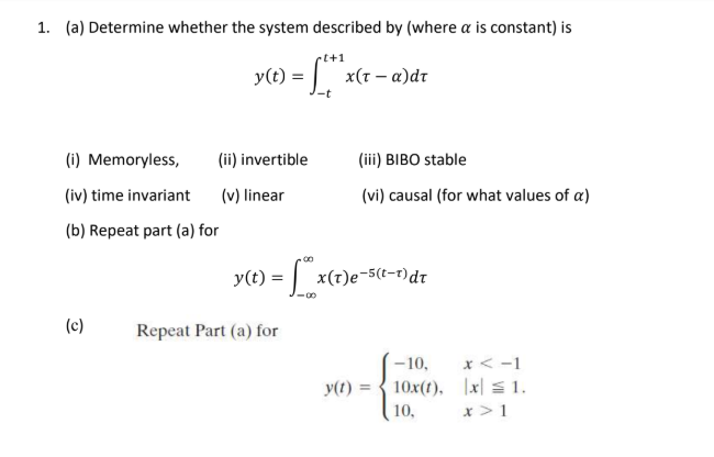 Solved 1. (a) Determine whether the system described by | Chegg.com