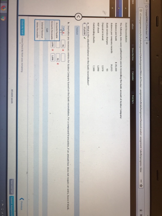 Solved Balance per company records Deposit in transit 13,630