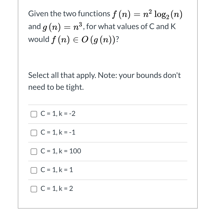 Solved Given The Two Functions F N N Log2 N And G N Chegg Com