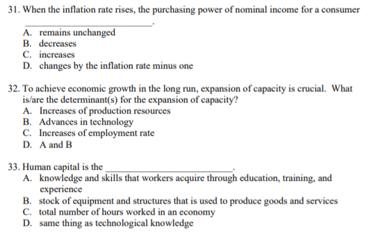 solved 2 inflation inflation is the decrease in the... Solved 31. When the inflation rate rises, the purchasing | Chegg.com