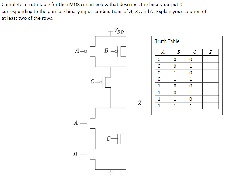 Solved Complete a truth table for the CMOS circuit below