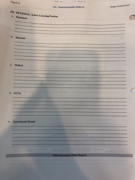 Page P-14 Lab 4 Biopac Student L02- Electromyography | Chegg.com