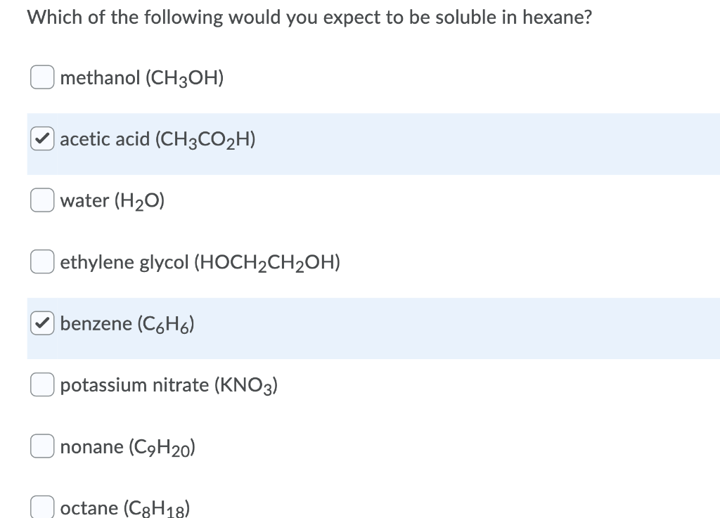Solved Which of the following would you expect to be soluble | Chegg.com