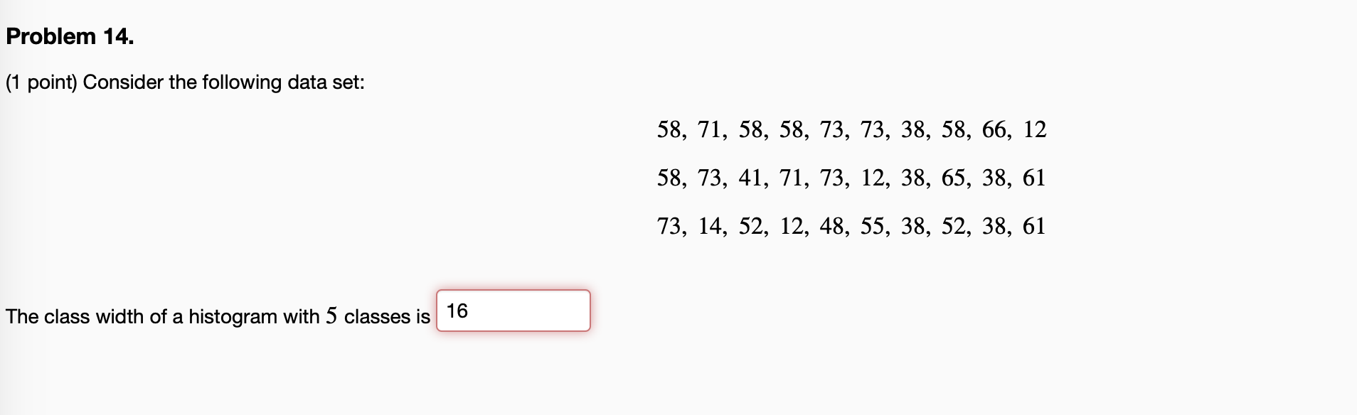 Solved Problem 14. (1 point) Consider the following data | Chegg.com