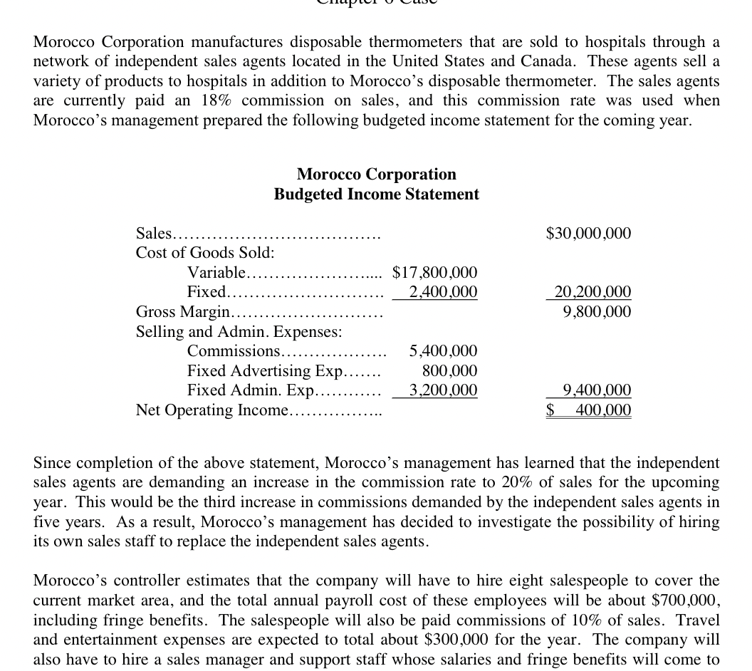 Solved (4 points) Assuming sales of $30,000,000, construct a | Chegg.com