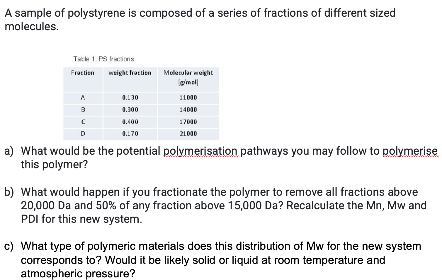 Solved A sample of polystyrene is composed of a series of | Chegg.com
