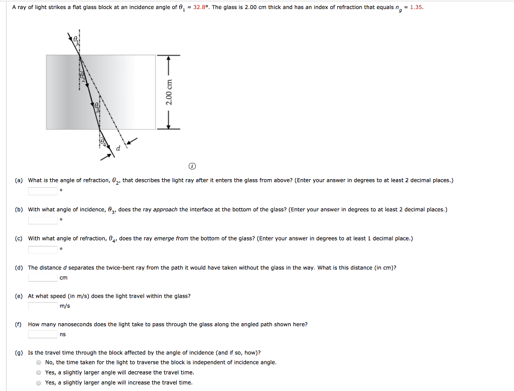 Solved A Ray Of Light Strikes A Flat Glass Block At An In Chegg Com