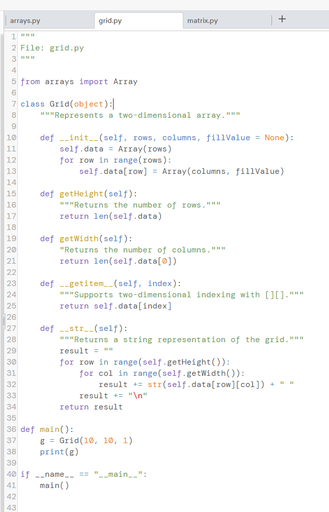 Solved Code in Python!!!! A Matrix class can be used to | Chegg.com