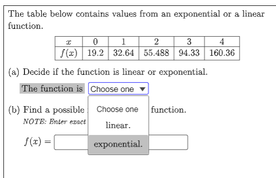 Solved The table below contains values from an exponential | Chegg.com