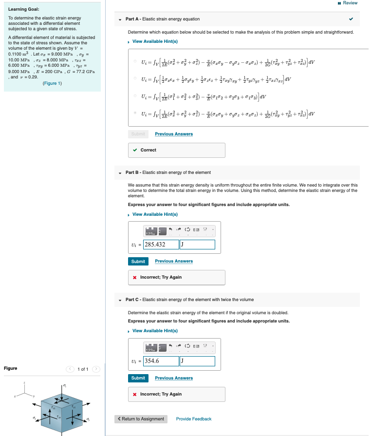 Solved Review Part A - Elastic strain energy equation | Chegg.com