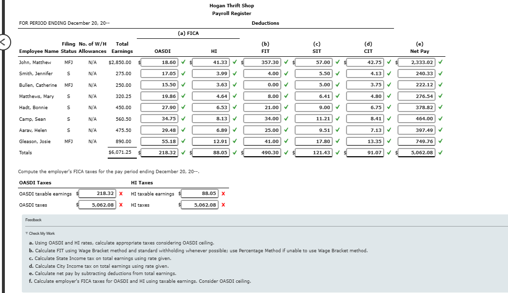 Solved I need help with the OASDI taxable earnings and