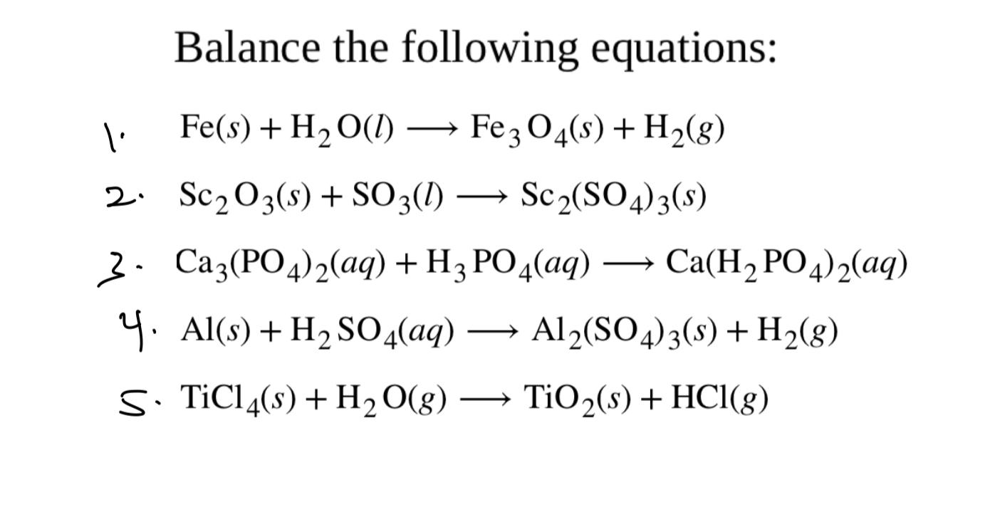 Solved Balance the following equations: | Chegg.com