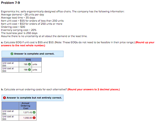 Solved Problem 7-9 Ergonomics Inc. sells ergonomically