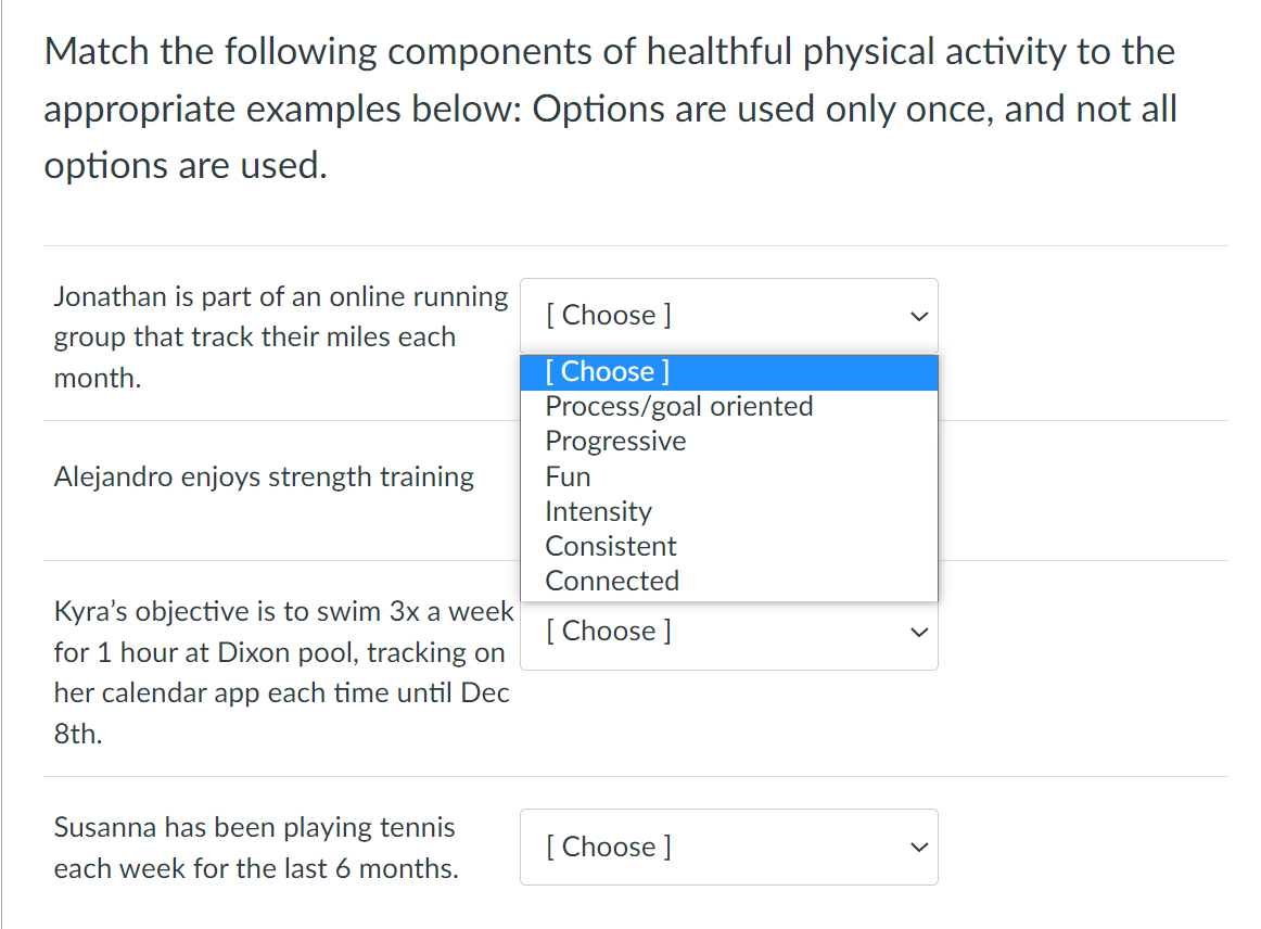 [Solved]: Match the following components of healthful phys