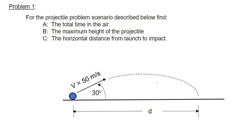 Solved Problem 1: For The Projectile Problem Scenario | Chegg.com