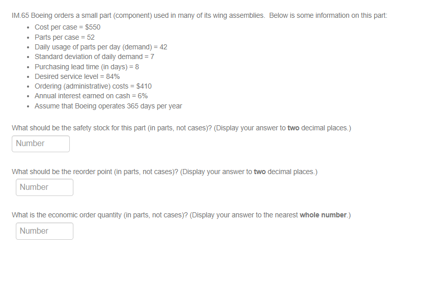 Solved IM.65 Boeing orders a small part (component) used in | Chegg.com