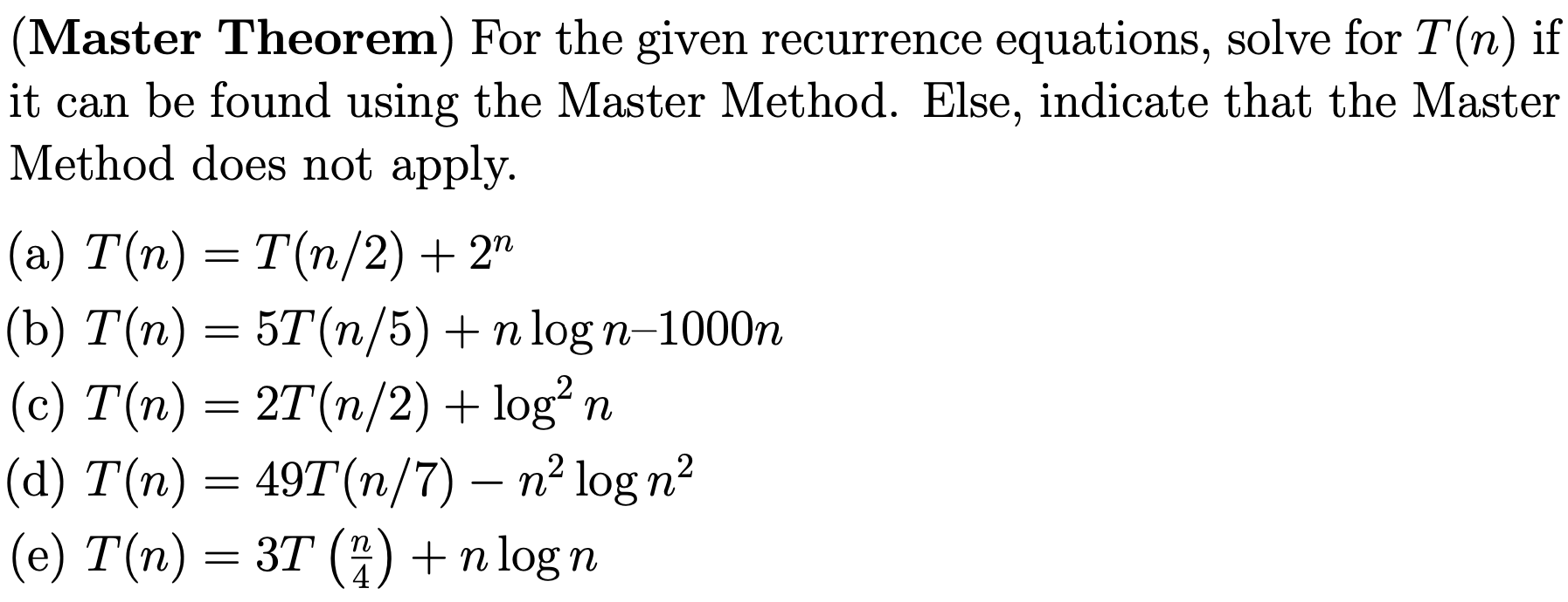 Solved Master Theorem For The Given Recurrence Equations 7755