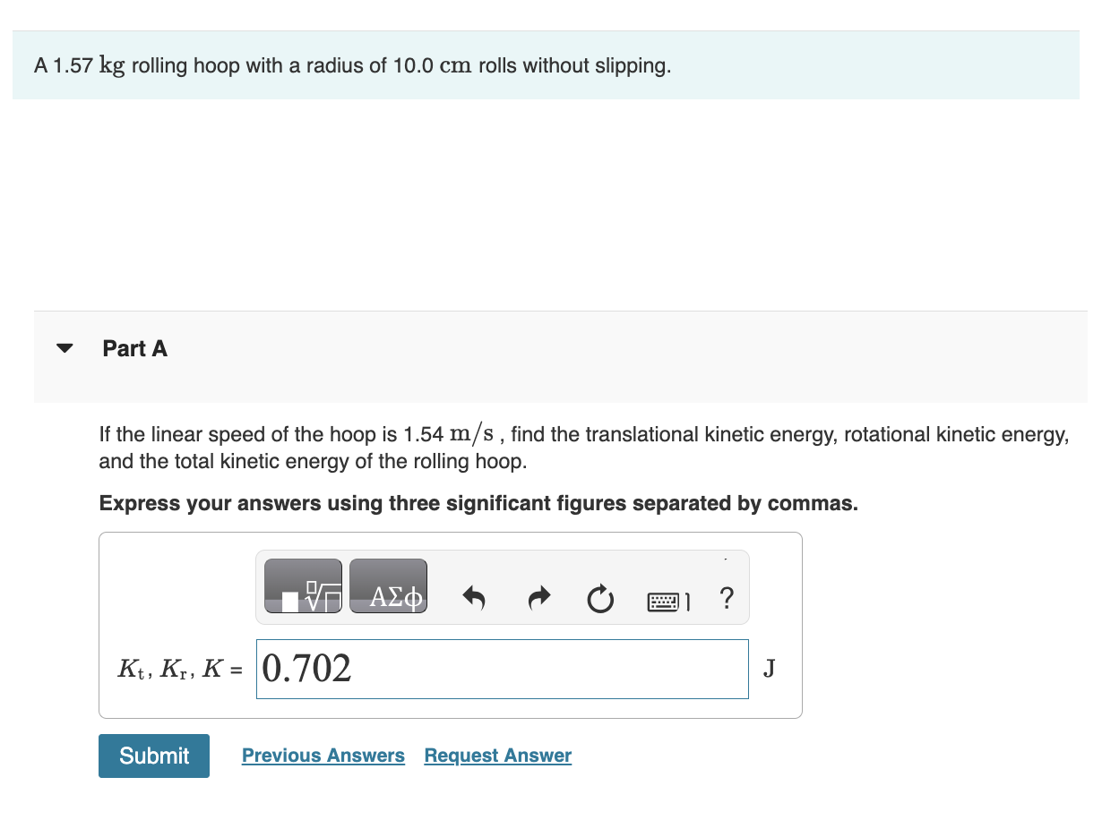 Solved A 1.57 Kg Rolling Hoop With A Radius Of 10.0 Cm Rolls | Chegg.com