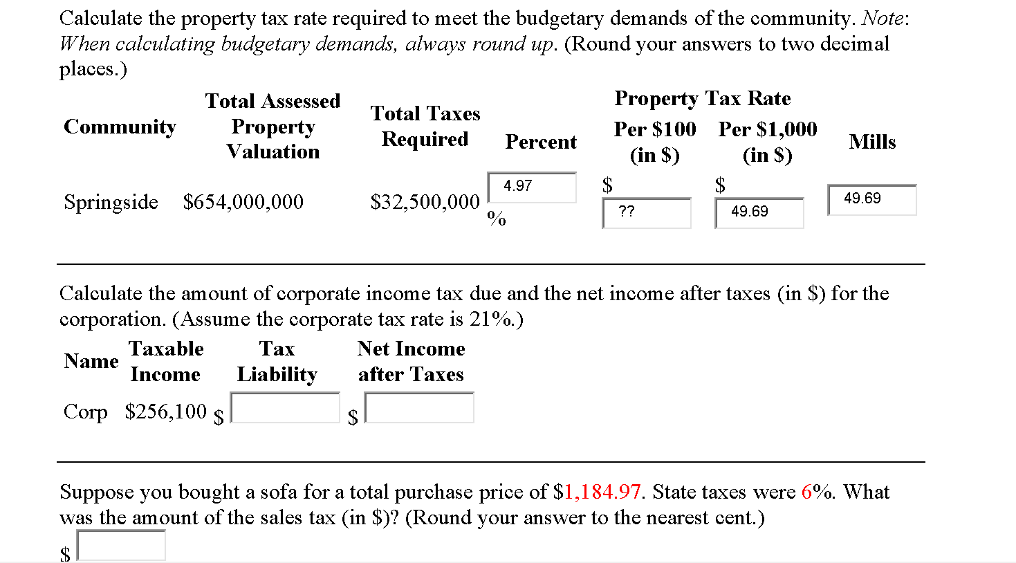 Calculate the property tax rate required to meet the