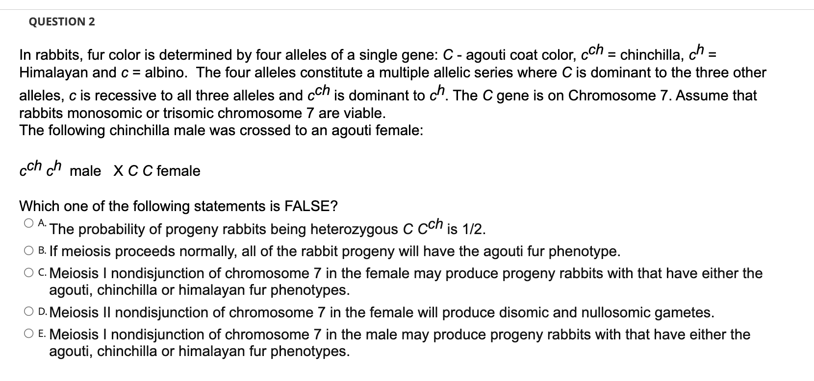 Solved In rabbits, fur color is determined by four alleles