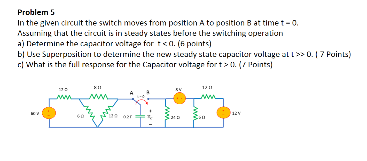 Solved Problem 5 In The Given Circuit The Switch Moves From | Chegg.com