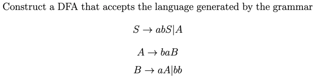 Solved Construct A DFA That Accepts The Language Generated | Chegg.com