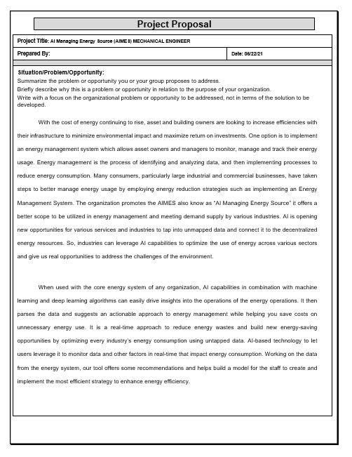 Project Proposal Project Title: Al Managing Energy | Chegg.com